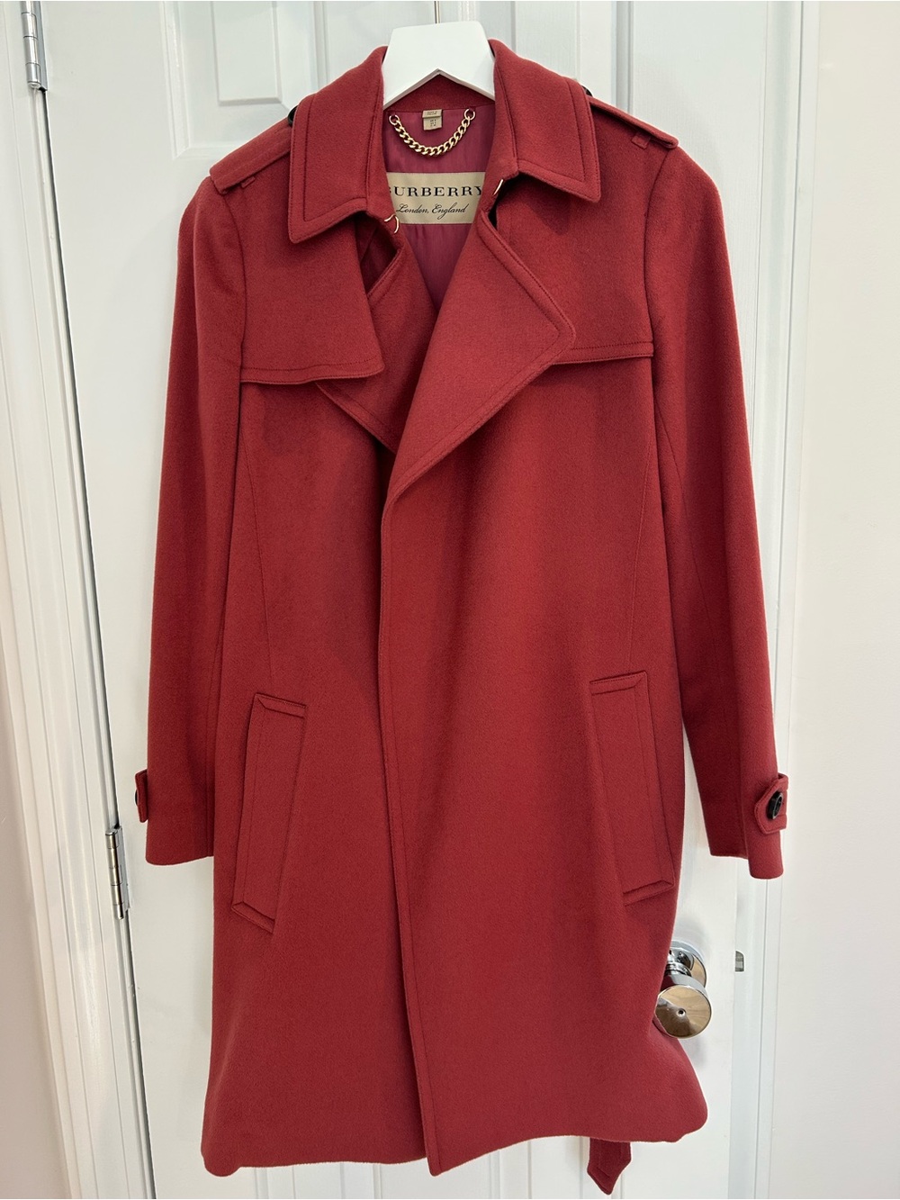 Burberry London Mauve Cashmere Trench Coat US 2
